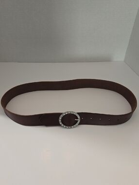 American Eagle Outfitters Brown Leather Belt with Silver Rhinestone Buckle